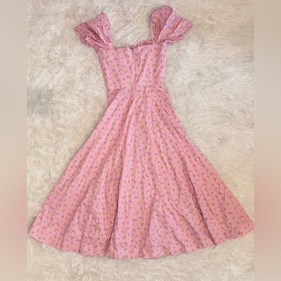 NWOT House of CB Pink Floral Tallulah Puff sleeves midi dress sz XS - Picture 6 of 10